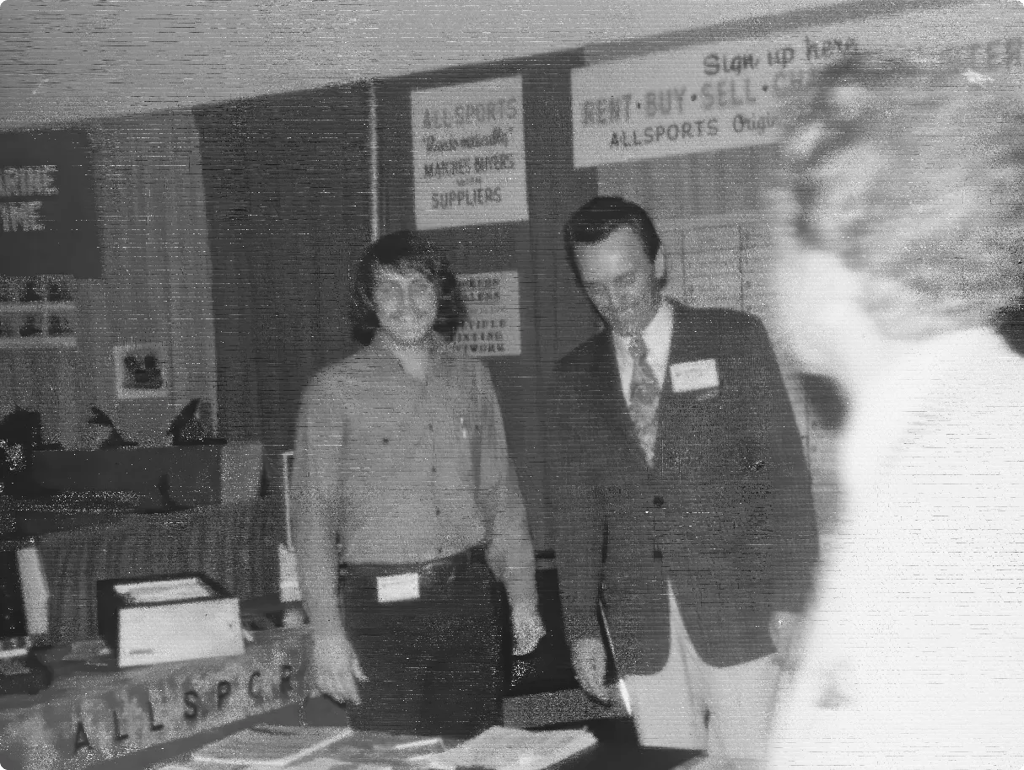 Steve Moynihan at the All Sports MLS yacht-listing booth during the Miami Boat Show in the mid-1970s.